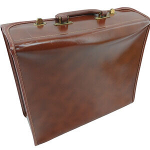 Vintage Brown Leather Briefcase Satchel Brass Hardware Classic Work Bag